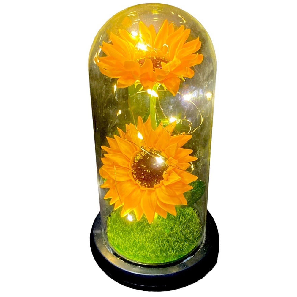 Sunflowers Glass Enclosed Lighted Home Decor